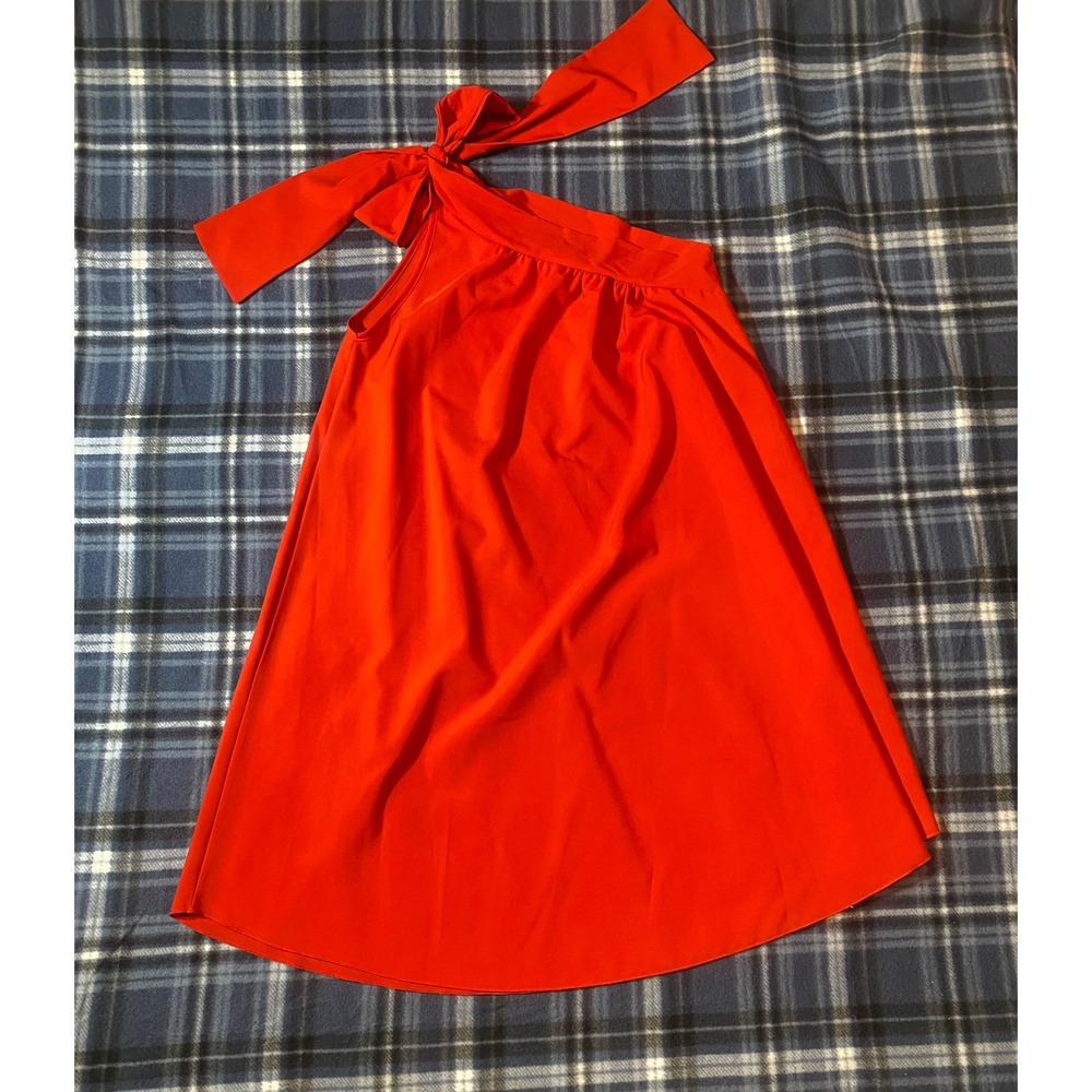 Carole Christian Red One Shoulder Bow Mini Dress‎ CCD0875 Small Made in USA